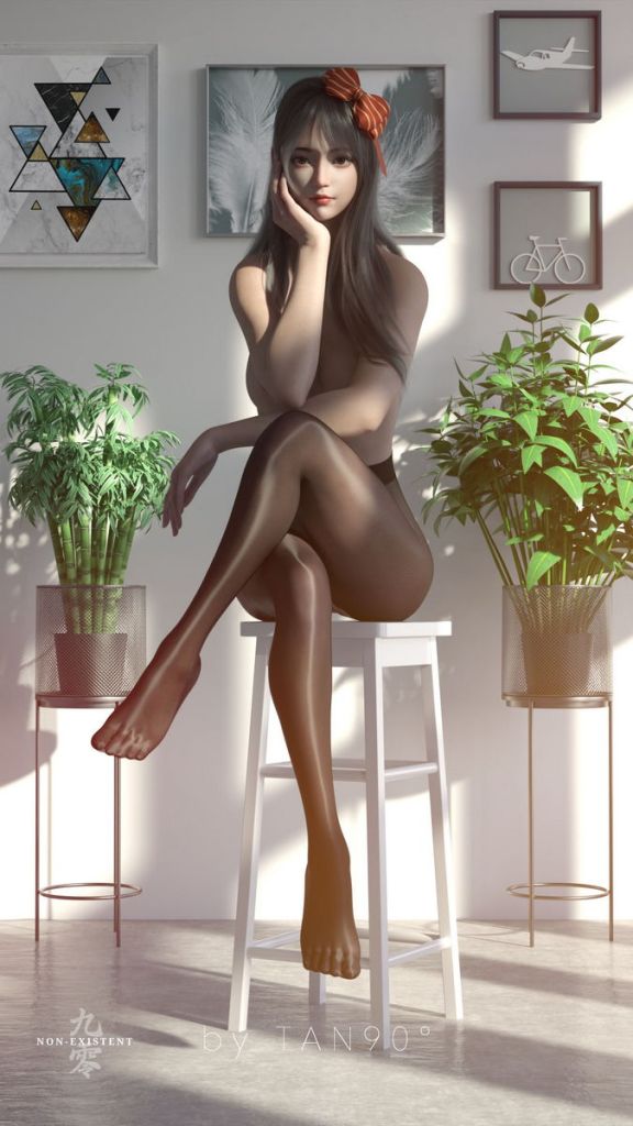 Drawn images of beautiful girls in nylon tights