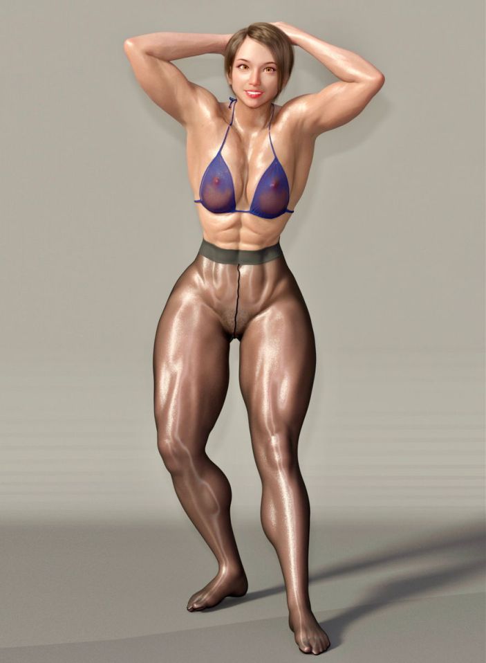 Drawn images of nude female bodybuilders in pantyhose